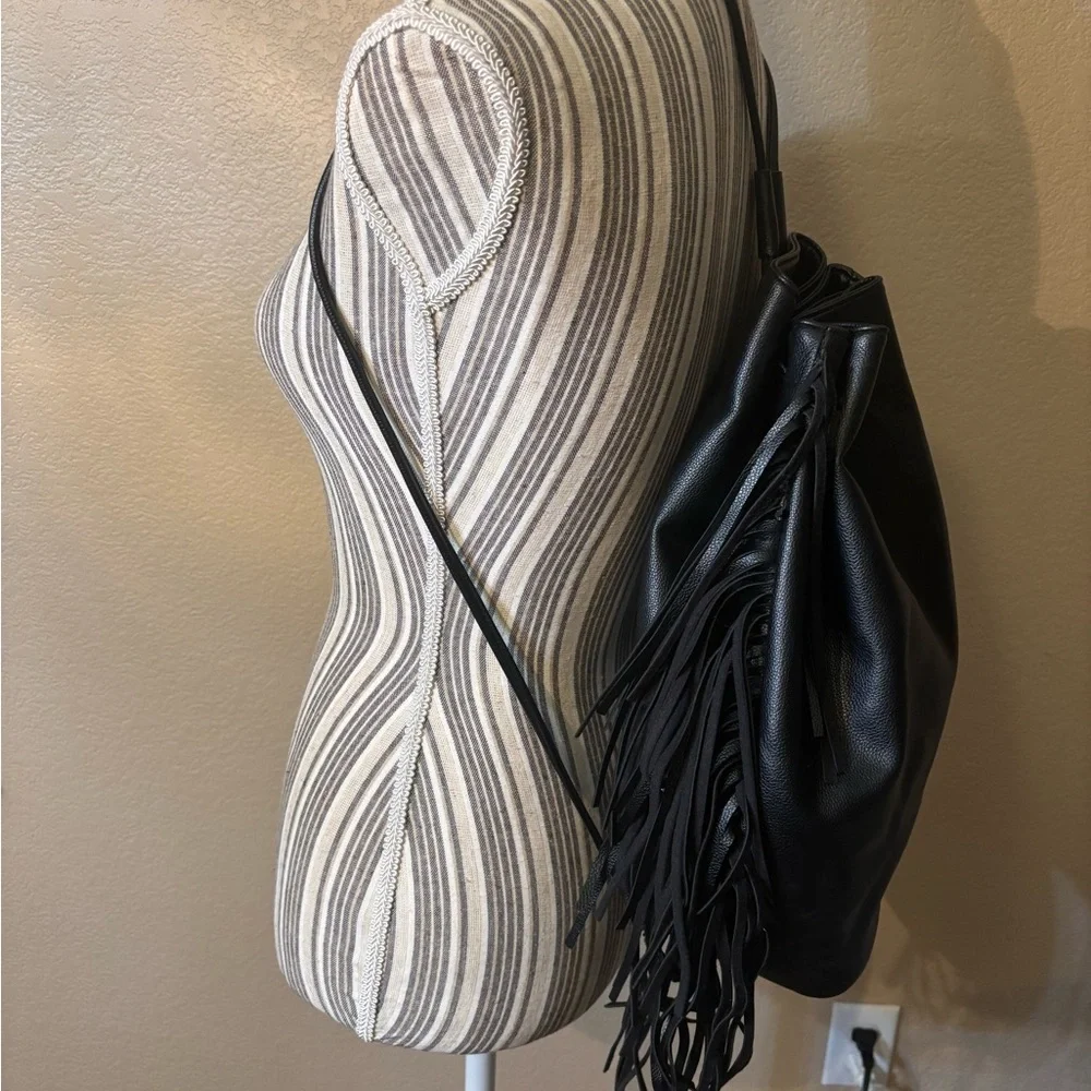 Victoria's Secret Backpack Tote Limited Edition Black Fringe Faux Leather